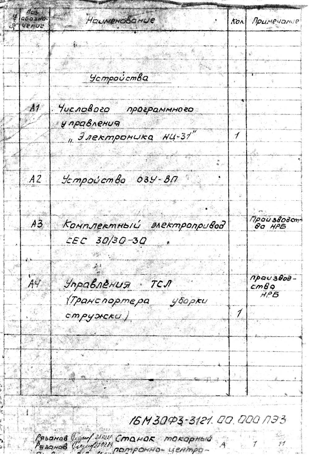 Перелік елементів токарного верстата 16М30Ф3-121 Перелік елементів токарного верстата 16М30Ф3-121